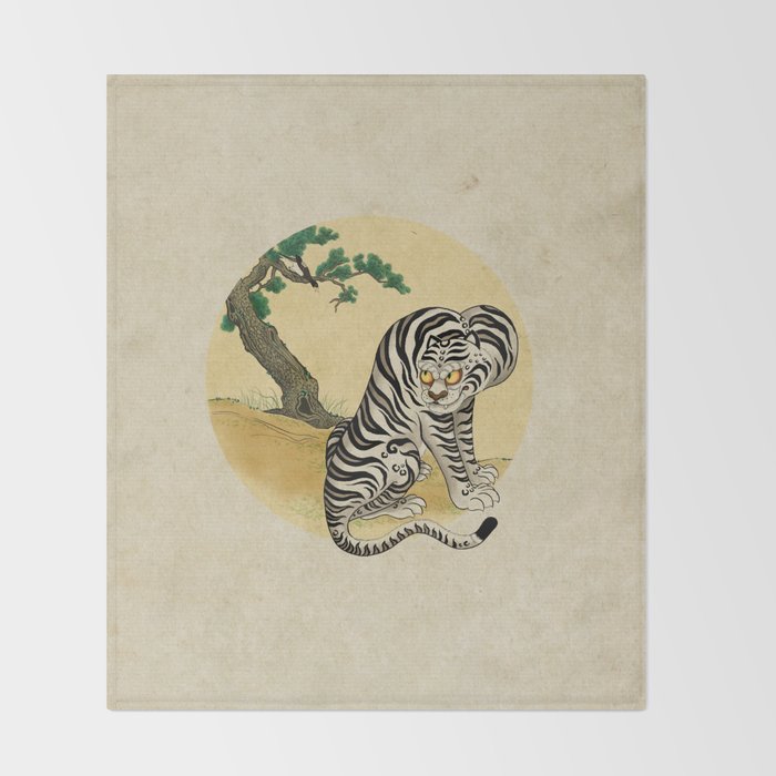 Tiger with magpie type-D : Minhwa-Korean traditional/folk art Throw Blanket Gallery Image 2
