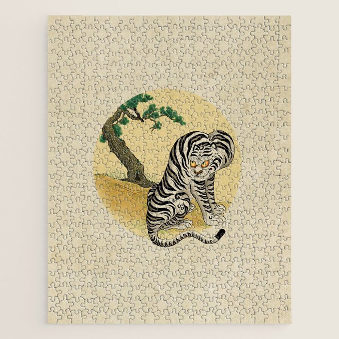 Tiger with magpie type-D : Minhwa-Korean traditional/folk art Jigsaw Puzzle Gallery Image 1