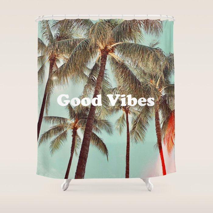 Good Vibes palms Shower Curtain Gallery Image 1