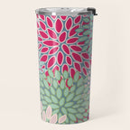 Festive, Floral Prints, Bright Pink, Teal and Green Travel Mug Gallery Image 2