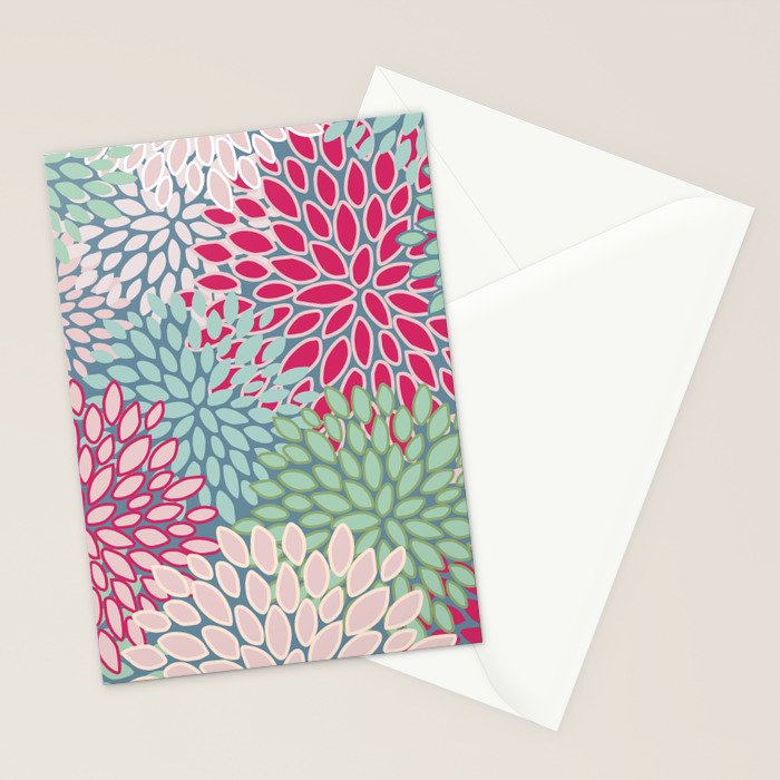 Festive, Floral Prints, Bright Pink, Teal and Green Stationery Card Gallery Image 2