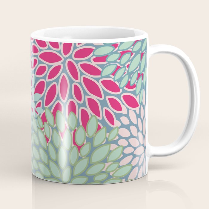 Festive, Floral Prints, Bright Pink, Teal and Green Coffee Mug Gallery Image 1