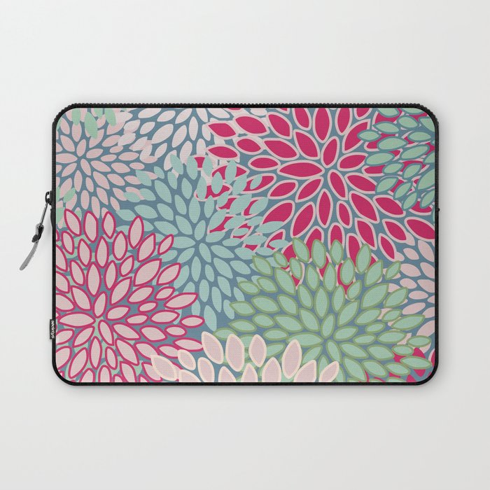 Festive, Floral Prints, Bright Pink, Teal and Green Laptop Sleeve Gallery Image 1