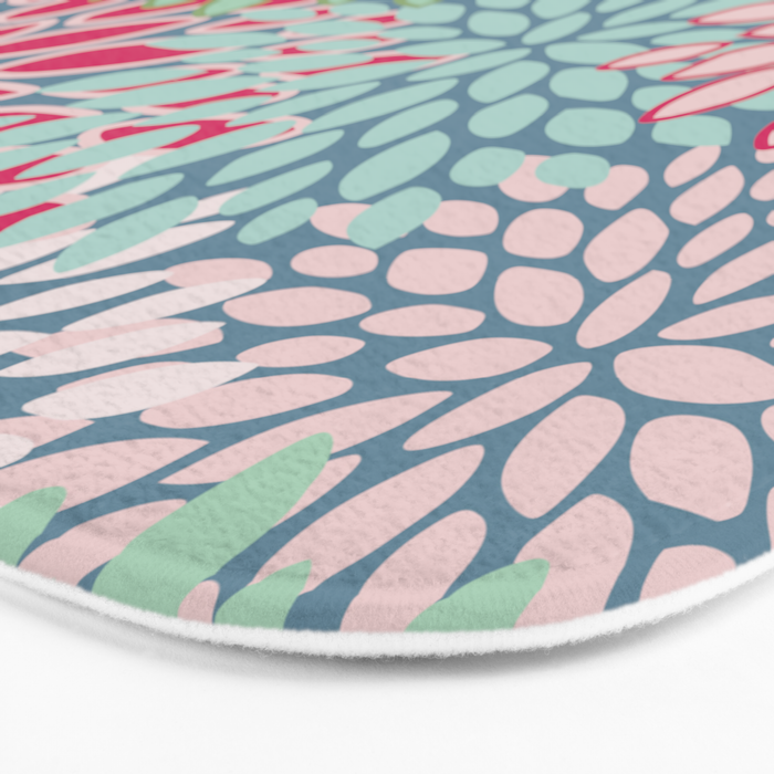Festive, Floral Prints, Bright Pink, Teal and Green Bath Mat Gallery Image 3