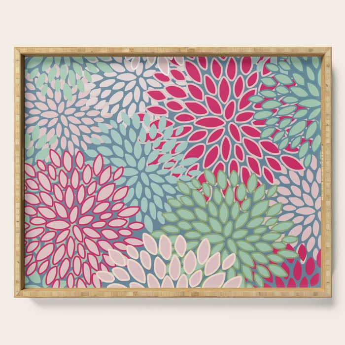 Festive, Floral Prints, Bright Pink, Teal and Green Serving Tray Gallery Image 1