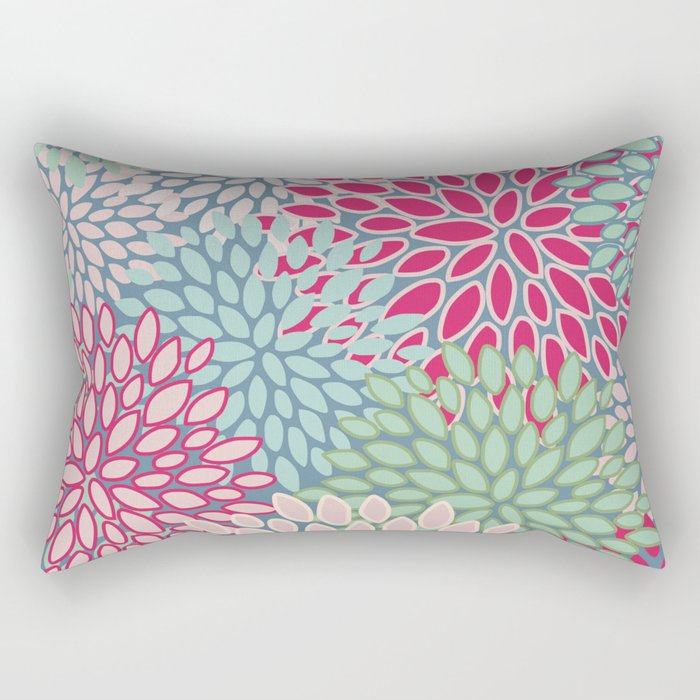 Festive, Floral Prints, Bright Pink, Teal and Green Rectangular Pillow Gallery Image 2