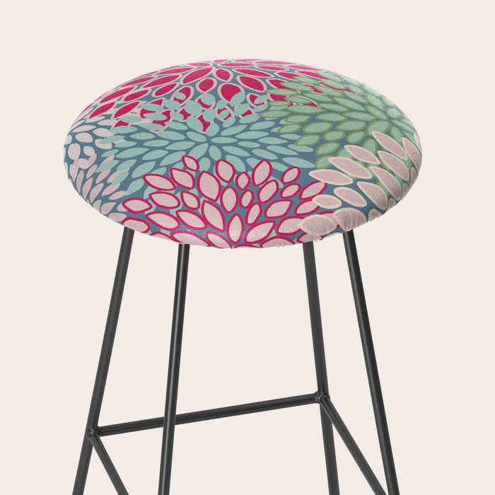 Festive, Floral Prints, Bright Pink, Teal and Green Stool Gallery Image 2