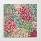 Festive, Floral Prints, Bright Pink, Teal and Green Wood Wall Art Gallery Image 1