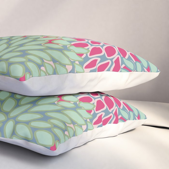 Festive, Floral Prints, Bright Pink, Teal and Green Pillow Sham Gallery Image 3