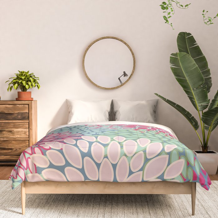Festive, Floral Prints, Bright Pink, Teal and Green Comforter Gallery Image 3