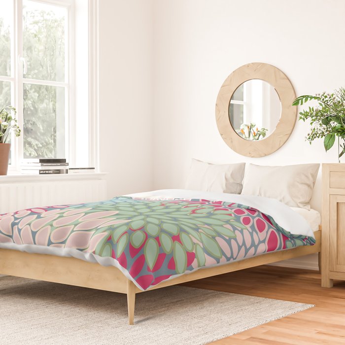 Festive, Floral Prints, Bright Pink, Teal and Green Duvet Cover Gallery Image 2