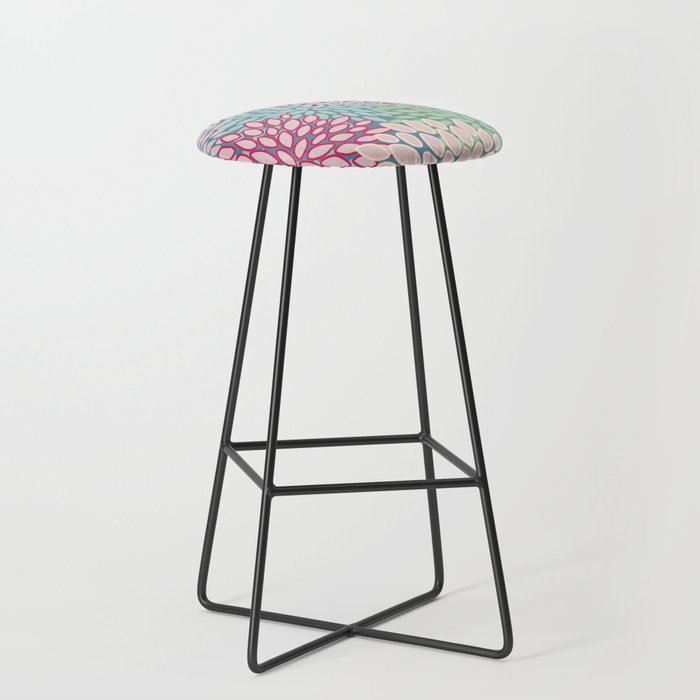 Festive, Floral Prints, Bright Pink, Teal and Green Stool Gallery Image 1