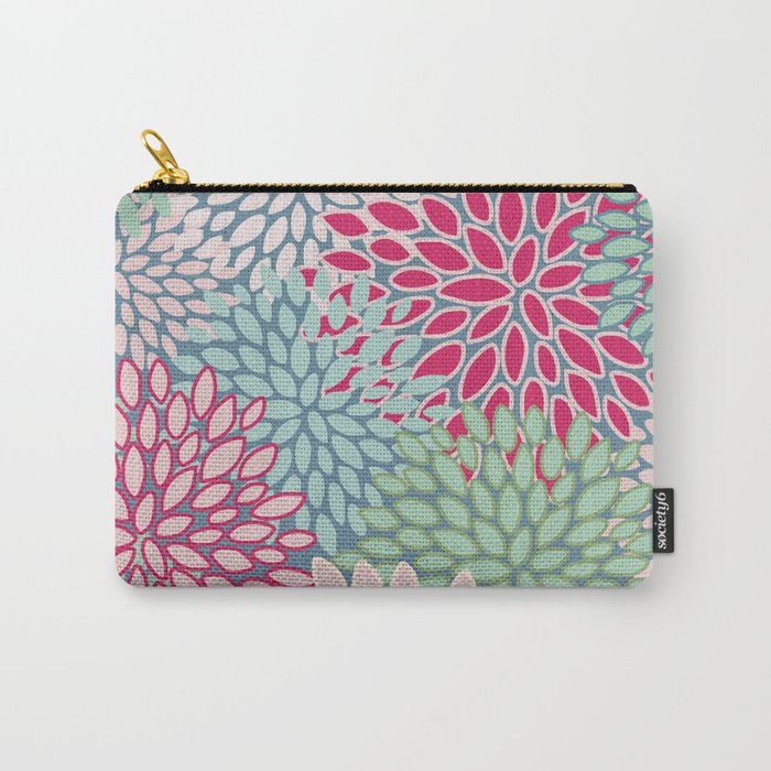 Festive, Floral Prints, Bright Pink, Teal and Green Carry All Pouch Gallery Image 1