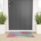 Festive, Floral Prints, Bright Pink, Teal and Green Welcome Mat Gallery Image 3
