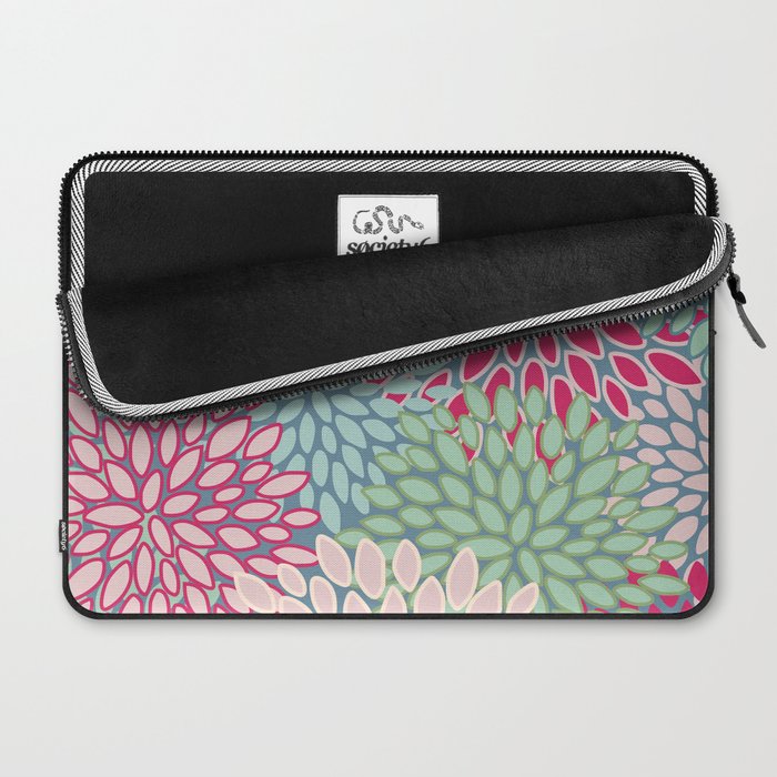 Festive, Floral Prints, Bright Pink, Teal and Green Laptop Sleeve Gallery Image 2