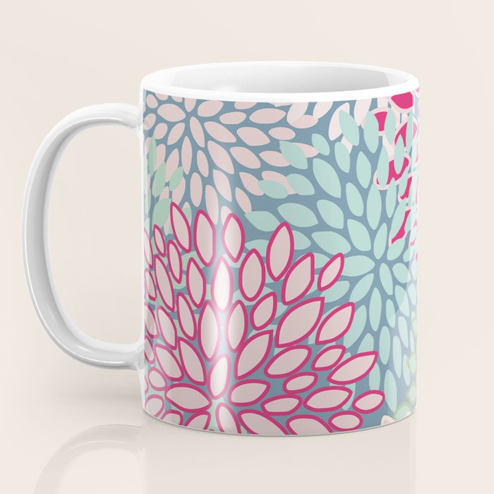 Festive, Floral Prints, Bright Pink, Teal and Green Coffee Mug Gallery Image 3