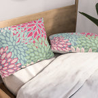 Festive, Floral Prints, Bright Pink, Teal and Green Pillow Sham Gallery Image 2