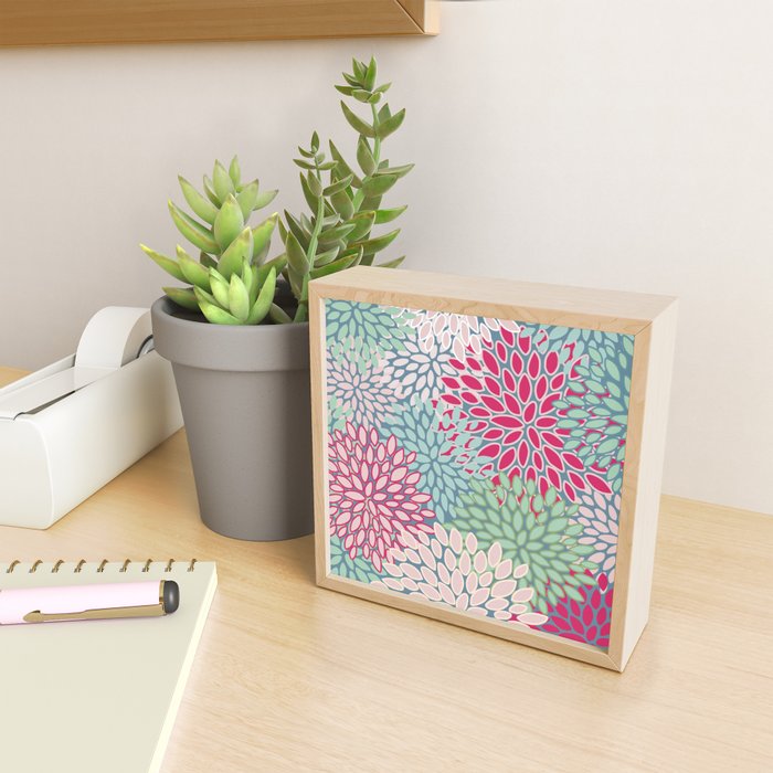Festive, Floral Prints, Bright Pink, Teal and Green Mini Art Print Gallery Image 2