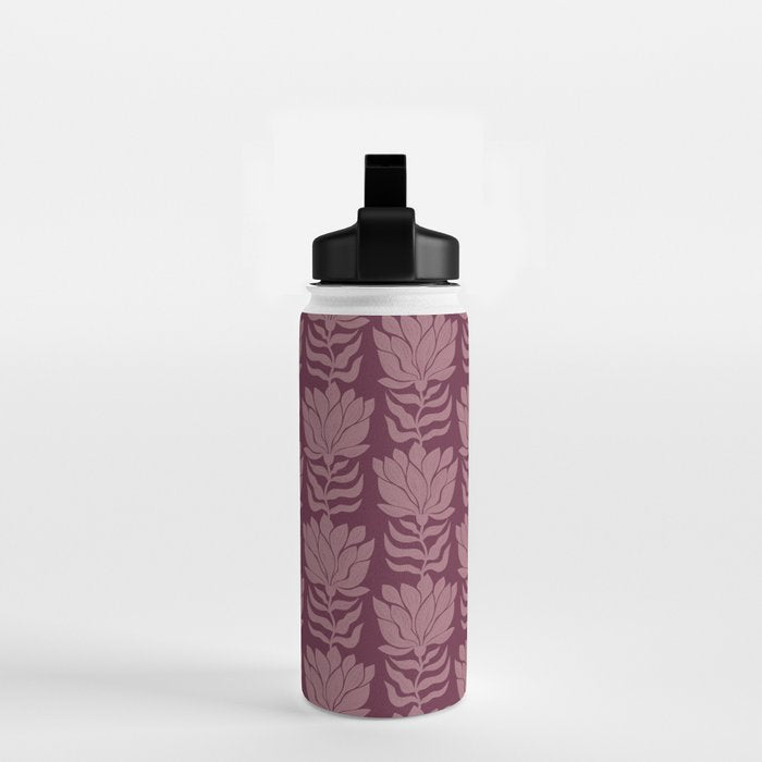 Modern Abstract Wavy Flowers in Plum Violet    Water Bottle Gallery Image 2
