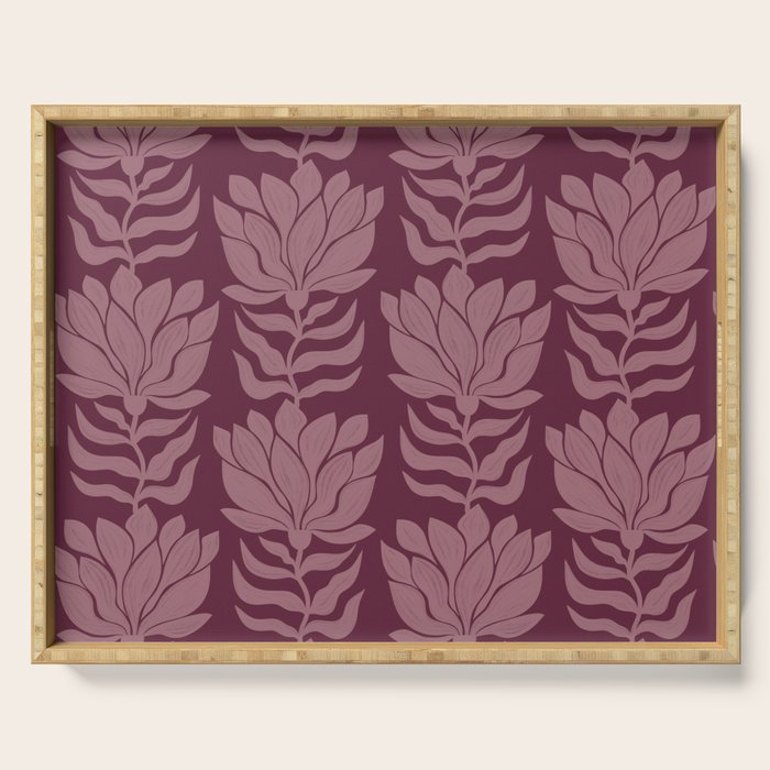 Modern Abstract Wavy Flowers in Plum Violet    Serving Tray Gallery Image 1