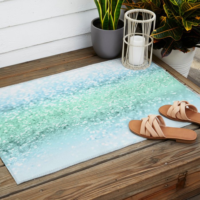 Aqua Seafoam Ocean Glitter #1 (Faux Glitter) #shiny #pastel #decor #art #society6 Outdoor Rug Gallery Image 2