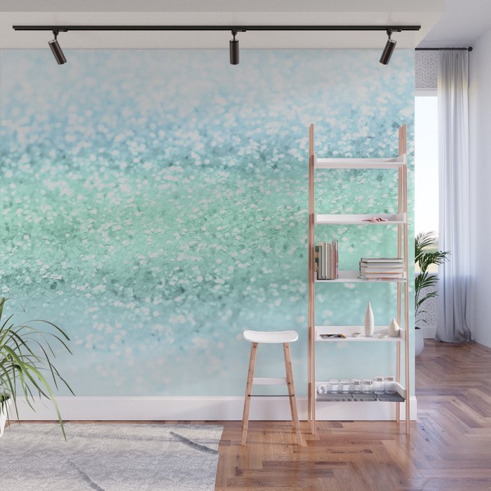 Aqua Seafoam Ocean Glitter #1 (Faux Glitter) #shiny #pastel #decor #art #society6 Wall Mural Gallery Image 1