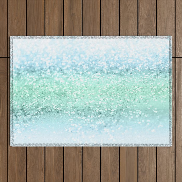 Aqua Seafoam Ocean Glitter #1 (Faux Glitter) #shiny #pastel #decor #art #society6 Outdoor Rug Gallery Image 1