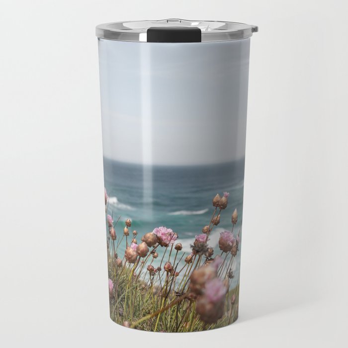 Pink Flowers by the Ocean | Travel Photography in Portugal Art Print | Summer at Bordeira Beach Travel Mug Gallery Image 1