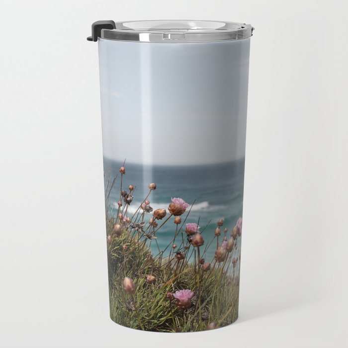 Pink Flowers by the Ocean | Travel Photography in Portugal Art Print | Summer at Bordeira Beach Travel Mug Gallery Image 3