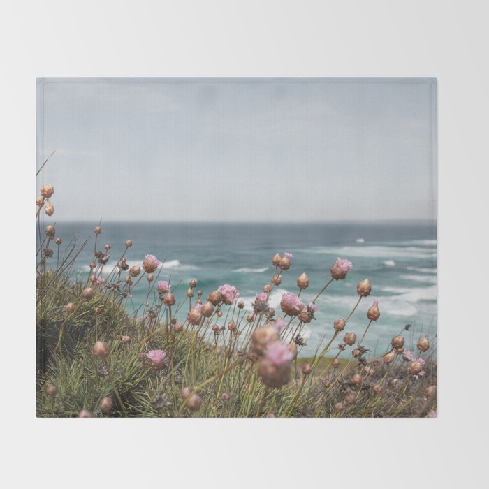 Pink Flowers by the Ocean | Travel Photography in Portugal Art Print | Summer at Bordeira Beach Throw Blanket Gallery Image 2