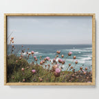 Pink Flowers by the Ocean | Travel Photography in Portugal Art Print | Summer at Bordeira Beach Serving Tray Gallery Image 1