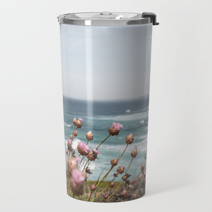 Pink Flowers by the Ocean | Travel Photography in Portugal Art Print | Summer at Bordeira Beach Travel Mug Gallery Image 2