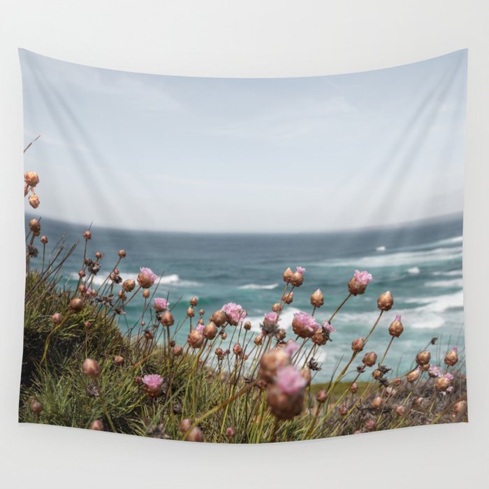 Pink Flowers by the Ocean | Travel Photography in Portugal Art Print | Summer at Bordeira Beach Wall Tapestry Gallery Image 4