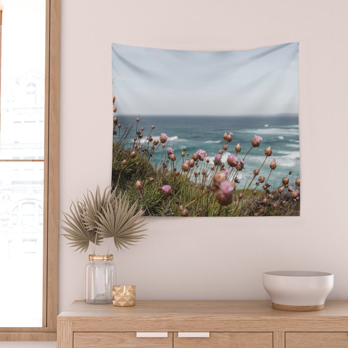 Pink Flowers by the Ocean | Travel Photography in Portugal Art Print | Summer at Bordeira Beach Wall Tapestry Gallery Image 2