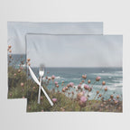 Pink Flowers by the Ocean | Travel Photography in Portugal Art Print | Summer at Bordeira Beach Placemat Gallery Image 1