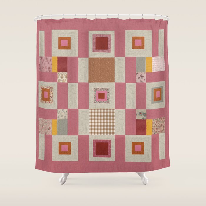 Pink Cottage Quilt Shower Curtain Gallery Image 1