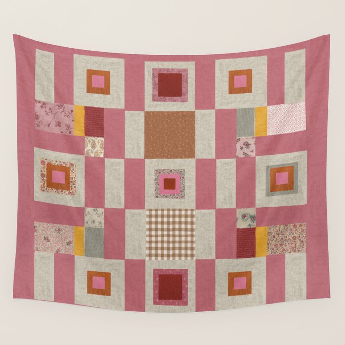 Pink Cottage Quilt Wall Tapestry Gallery Image 1