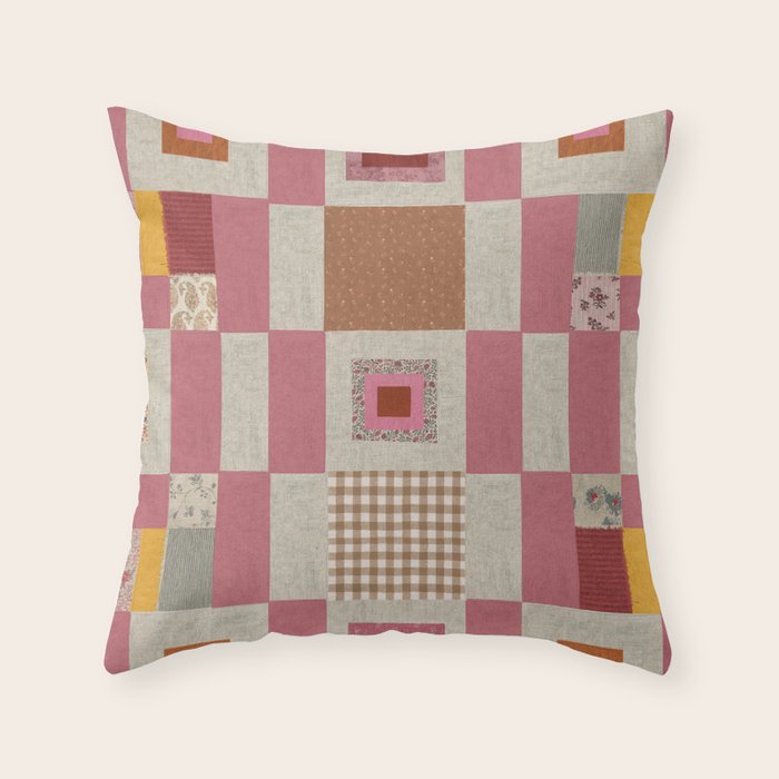 Pink Cottage Quilt Throw Pillow Gallery Image 1