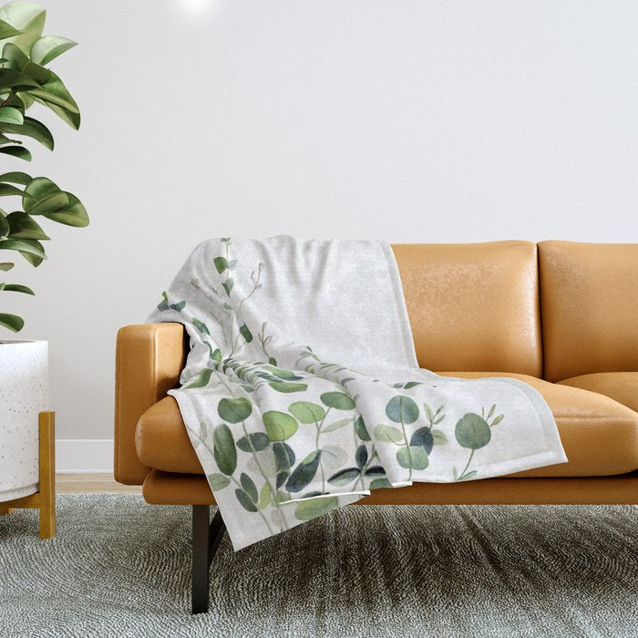 Eucalyptus Watercolor Throw Blanket Gallery Image 1