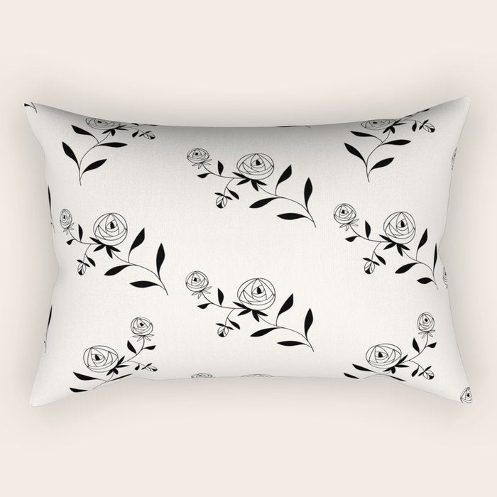 Abstract Rose Pattern - Black and Ivory Rectangular Pillow Gallery Image 2