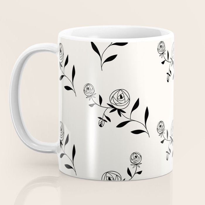 Abstract Rose Pattern - Black and Ivory Coffee Mug Gallery Image 3