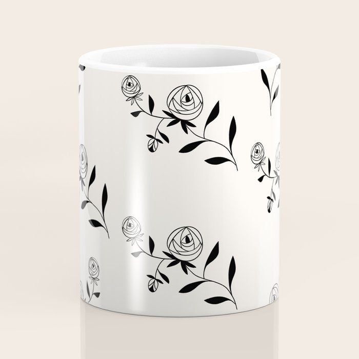 Abstract Rose Pattern - Black and Ivory Coffee Mug Gallery Image 4