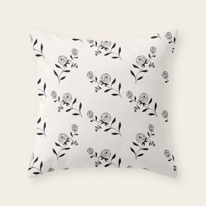 Abstract Rose Pattern - Black and Ivory Throw Pillow Gallery Image 6