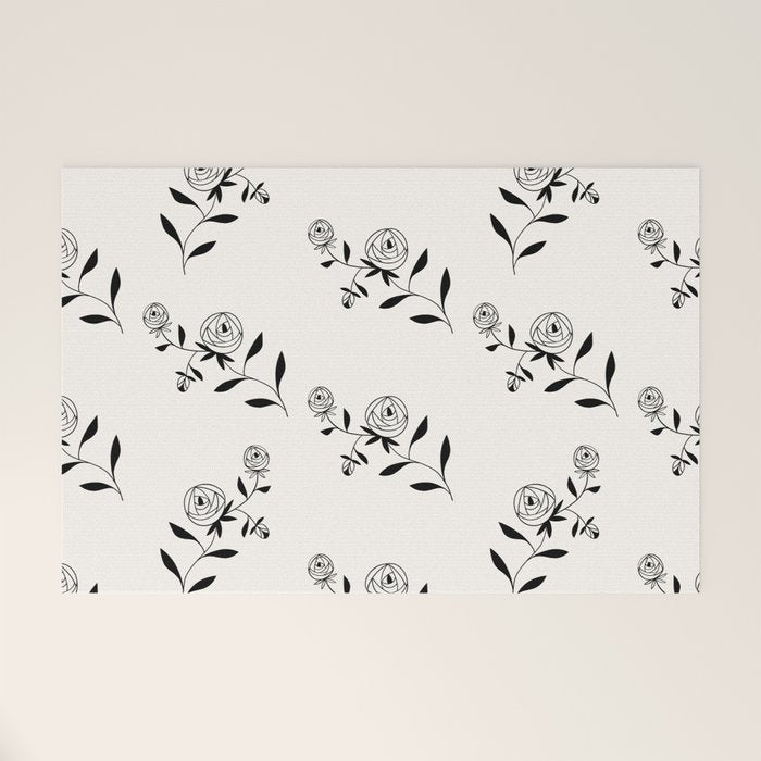 Abstract Rose Pattern - Black and Ivory Welcome Mat Gallery Image 1