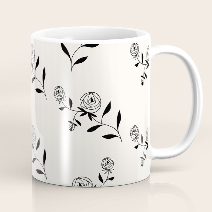 Abstract Rose Pattern - Black and Ivory Coffee Mug Gallery Image 1