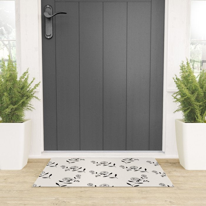 Abstract Rose Pattern - Black and Ivory Welcome Mat Gallery Image 3