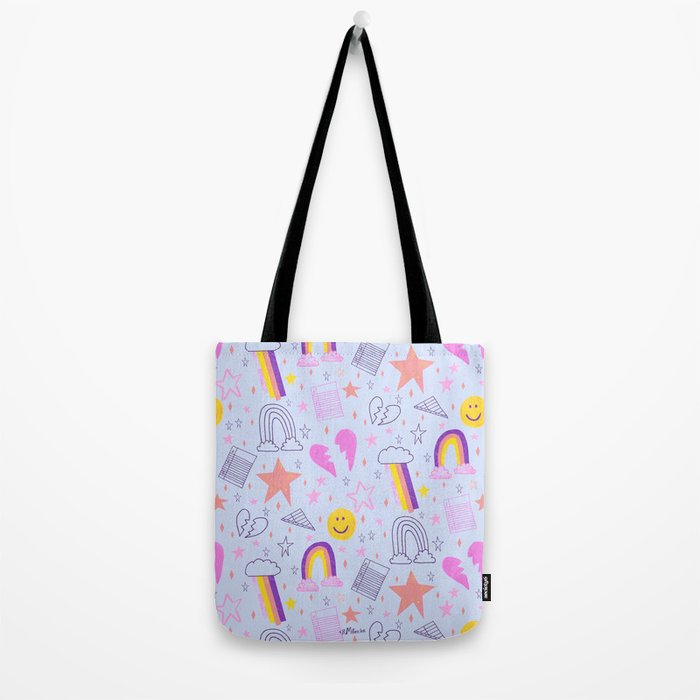 Happy Smiley Face & Retro Rainbows in Periwinkle & Pink Tote Bag Gallery Image 2