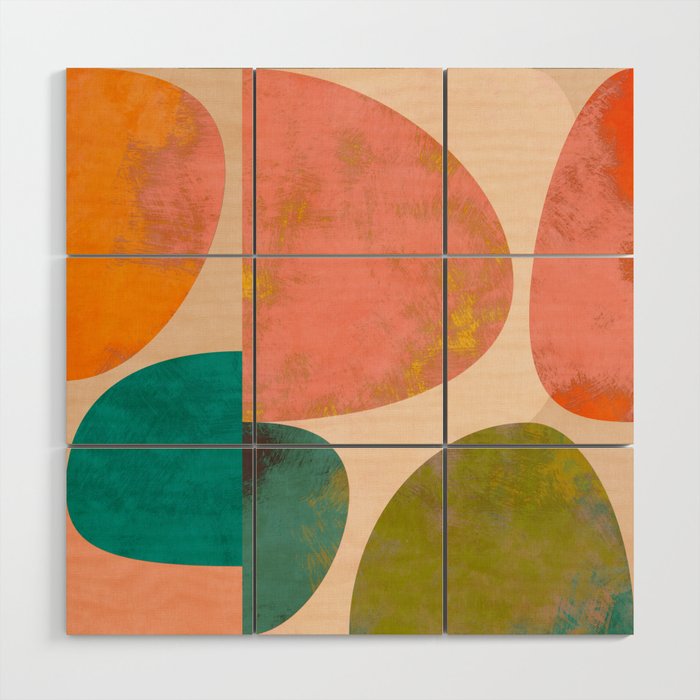 abstract painterly mid century shapes Wood Wall Art Gallery Image 1