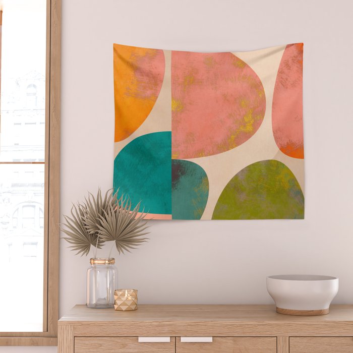 abstract painterly mid century shapes Wall Tapestry Gallery Image 2