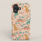 Folk Floral Dinosaurs in Pink iPhone Case Gallery Image 1